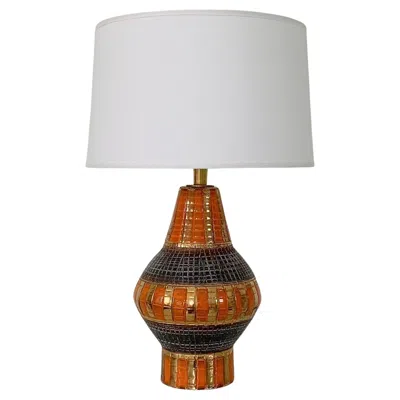 Pre-owned Bitossi Gold And Orange Ceramic Table Lamp, Circa 1970, Italy.