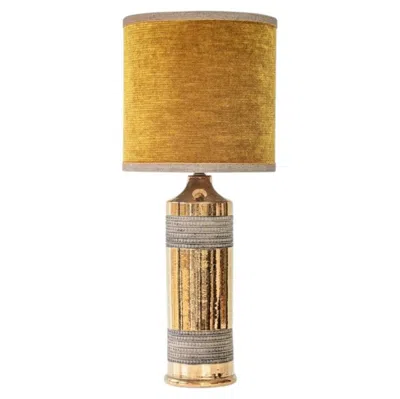 Pre-owned Bitossi Gold Ceramic Lamp, Custom Ochre Lampshade By R. Houben In Brown