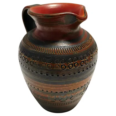 Pre-owned Bitossi Handmade Brown Lacquered Earthenware Pitcher By Aldo Londi For , Italy