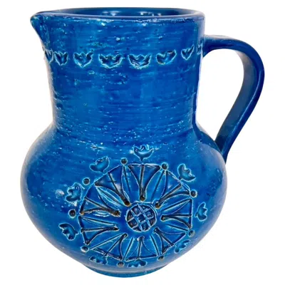 Pre-owned Bitossi Handmade Rimini Blue Lacquered Ceramic Jug By Aldo Londi For , Italy