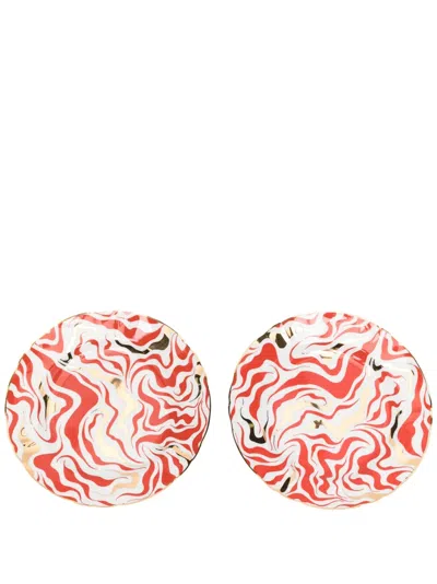Bitossi Home Abstract-print Porcelain Dishes (set Of Two) In White