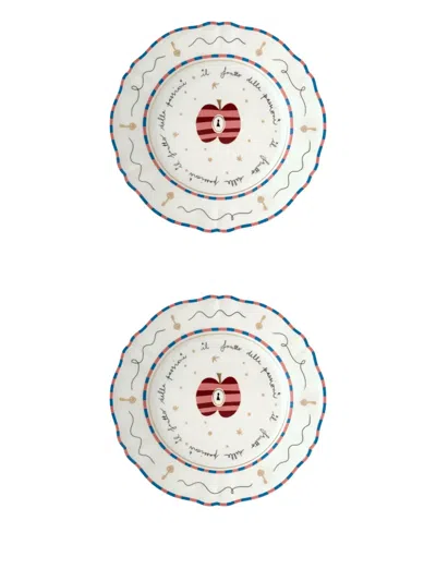 Bitossi Home Apple-print Plates (set Of Two) In White