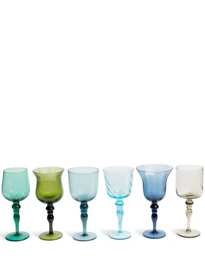 Bitossi Home Assorted Wine Goblets (set Of Six) In Blue