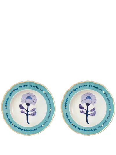 Bitossi Home Botanica Porcelain Set Of Two Plates In Celeste