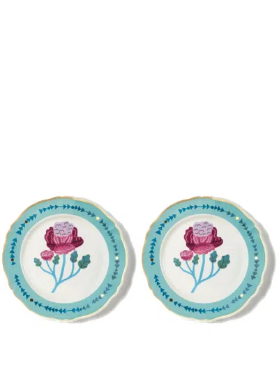 Bitossi Home Botanica Porcelain Set Of Two Plates In Celeste
