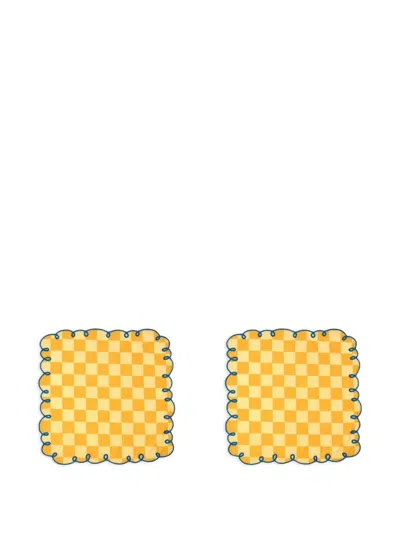 Bitossi Home Checked Embroidered Napkins (set Of Two) In Yellow