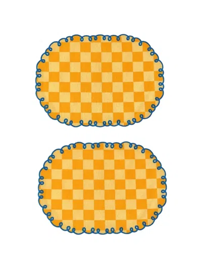 Bitossi Home Checkered Scalloped Placemats (set Of Two) In Orange