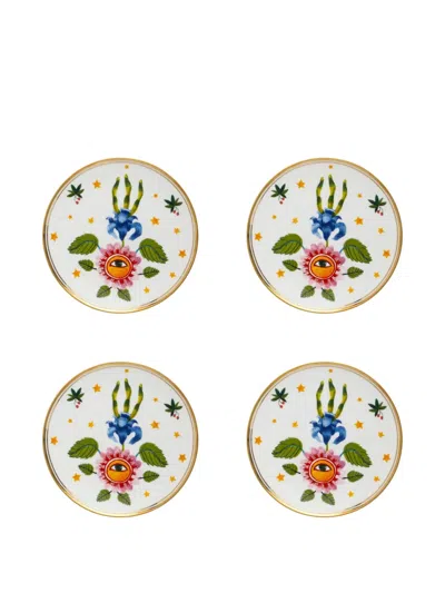 Bitossi Home Eye-flower Plates (set Of Four) In White