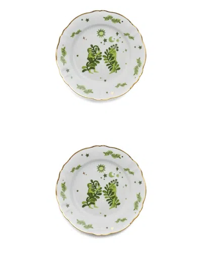 Bitossi Home Fern-print Gold-tone Rim Plates (set Of Two) In White