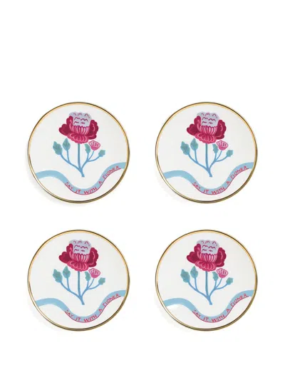 Bitossi Home Floral-print Plates (set Of Four X 15cm) In White