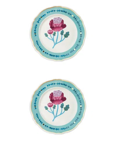 Bitossi Home Floral-print Plates (set Of Two) In White