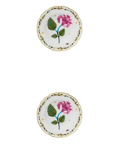 Bitossi Home Floral-print Scalloped-edge Plates (set Of Two) In White