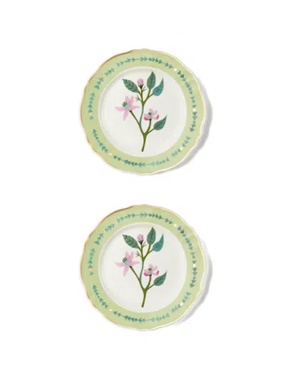 Bitossi Home Floral Print Scalloped Plate In Green
