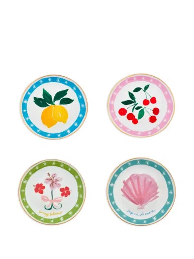 Bitossi Home Flower Bow Printed Plate (set Of Four) In Animal Print