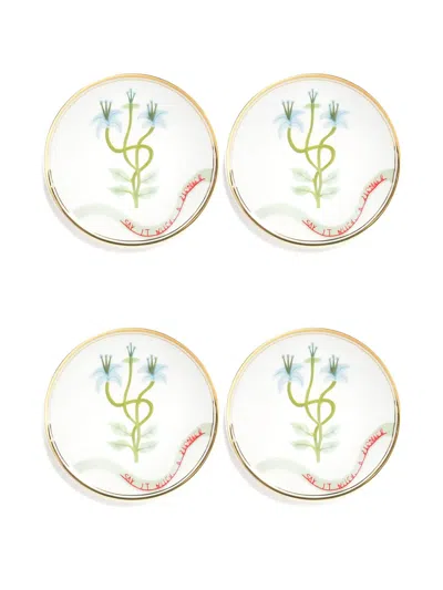 Bitossi Home Flower-print Gold-rimmed Plates In White