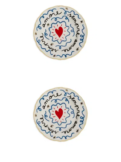 Bitossi Home Heart-motif Scalloped Plate (set Of Two) In White