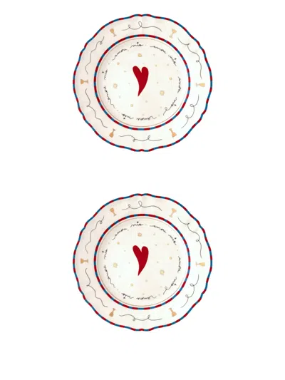 Bitossi Home Heart-motif Scalloped Plates (set Of Two) In White