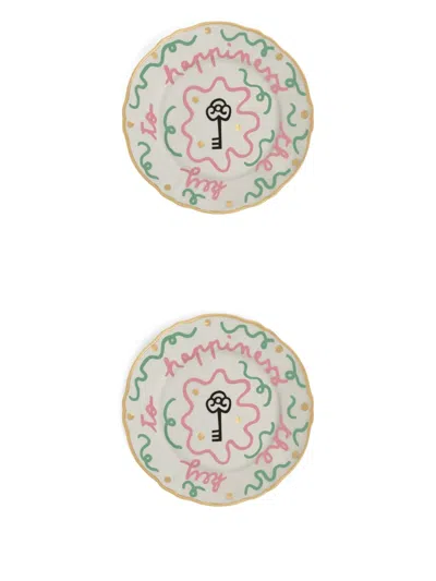 Bitossi Home Key-print Plate (set Of Two) In White