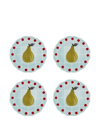 Bitossi Home Pear Grid Scalloped Plate Set In Blue