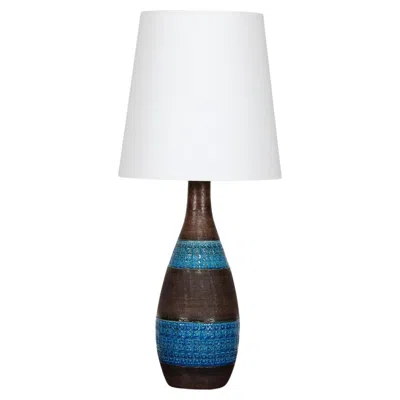 Pre-owned Bitossi Huge Aldo Londi For  Table Lamp Blue And Brown Italian Ceramic, 1960s