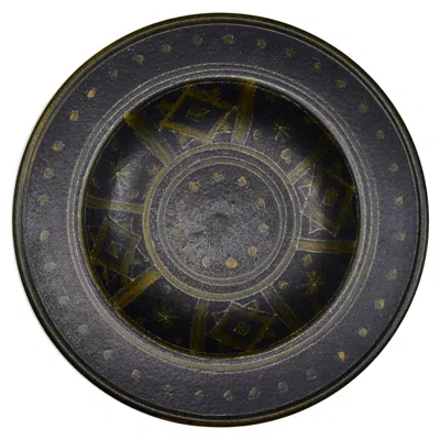Pre-owned Bitossi Huge Geometric Ceramic Pottery Bowl Centerpiece In Ics Gambone  Style In Black