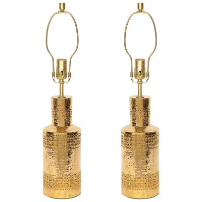 Pre-owned Bitossi Incised 22-karat Gold Glazed Lamps In Brown