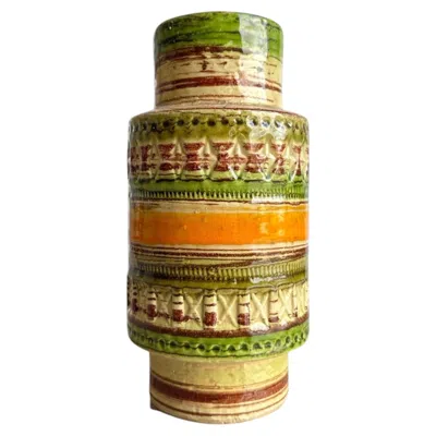 Pre-owned Bitossi Italian  Style Ceramic Vase In Yellow, Green & Orange, 1960s