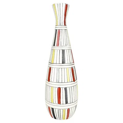 Pre-owned Bitossi Italian Ceramic Vase With Geometric Stripes, Signed, Mid-century In Sand