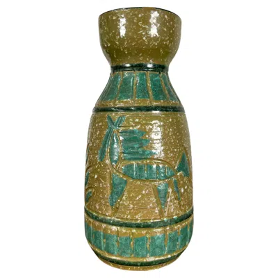 Pre-owned Bitossi Italian Glazed Vase With Equine Design In Brown