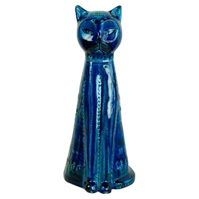 Pre-owned Bitossi Italian Midcentury Rimini Blu Ceramic Cat By Aldo Londi For  In Blue