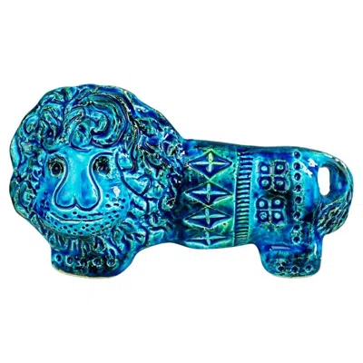 Pre-owned Bitossi Italian Midcentury Rimini Blu Ceramic Lion By Aldo Londi For  In Blue