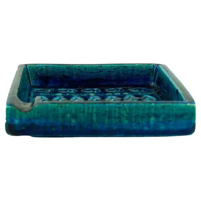 Pre-owned Bitossi Italian Midcentury Square Rimini Blu Ceramic Ashtray By Aldo Londi For  In Blue