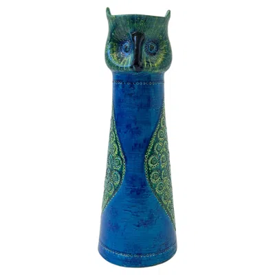 Pre-owned Bitossi Italian “rimini Blue” Ceramic Owl Vase By Aldo Londi For