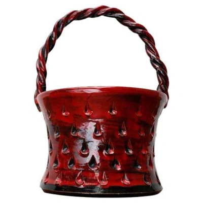 Pre-owned Bitossi Italian Strawberry Pottery Vase By Fratelli Fantullacci For , 1960s In Brown