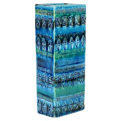Pre-owned Bitossi Italian Vintage Ceramic Rhimini Blue Vase By Aldo Londi For , Circa 1960