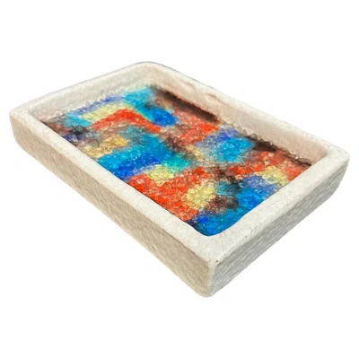 Pre-owned Bitossi Italy For Raymor Ceramic And Glass Mosaic Ashtray, Catchall Mid Century In Sand