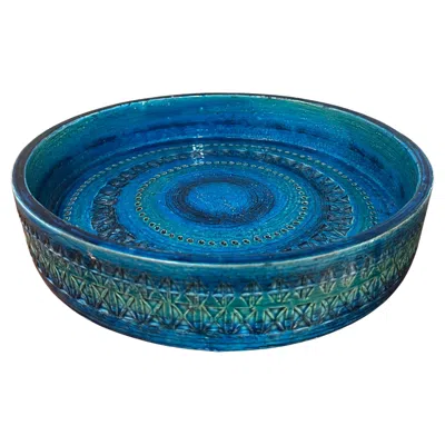Pre-owned Bitossi Large 1960s Midcentury  Aldo Londi Rimini Blu Pottery Ceramic Bowl Italy In Blue