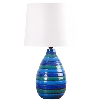 Pre-owned Bitossi Large Aldo Londi For  Table Lamp Blue Green Stripes Italian Ceramic 1960s