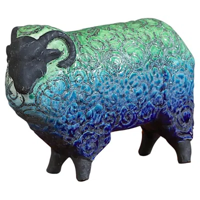 Pre-owned Bitossi Large Aldo Londi Glazed Ceramic Ram Sculpture For  Studio In Blue