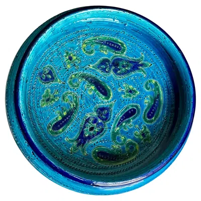 Pre-owned Bitossi Large Italian  Aldo Londi Paisley Glazed Bowl In Blue