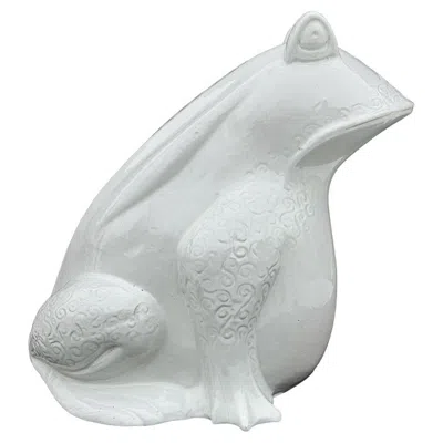 Pre-owned Bitossi Large Signed Mid Century Italian Glazed Ceramic Frog Or Toad In White
