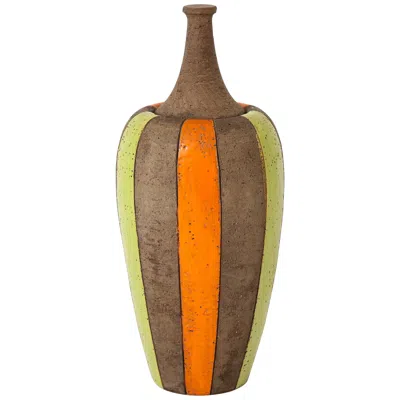 Pre-owned Bitossi Londi  Lidded Vase, Ceramic, Moorish Stripes, Chartreuse, Orange, Signed