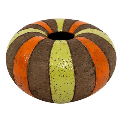 Pre-owned Bitossi Londi  Vase, Ceramic, Moorish Stripes, Brown, Chartreuse, Orange, Signed