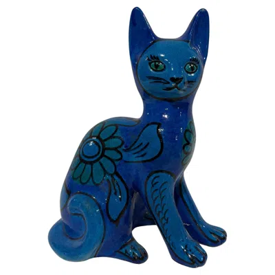 Pre-owned Bitossi Mario Bellini Italian,  Style, Glazed Ceramic Cat Circa 1960 In Blue