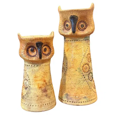 Pre-owned Bitossi Mcm  Yellow Owl Vase & Candle Holder By Aldo Londi For Rosenthal Netter