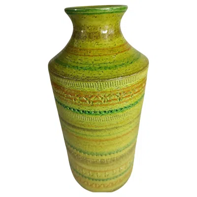 Pre-owned Bitossi Mid Century Modern Tall Vase In Lime Green By Aldo Londi For