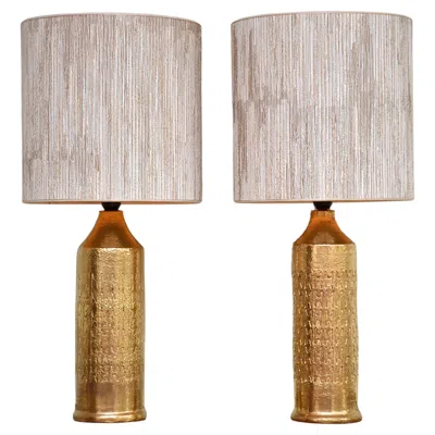 Pre-owned Bitossi Mid-century Ceramic Gold Gilded Pair Table Lamps By  For Berboms