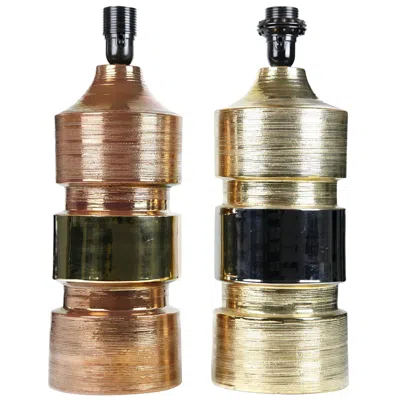 Pre-owned Bitossi Midcentury Ceramic Lamps Copper And Gold Glaze, Gold And Silver In Brown