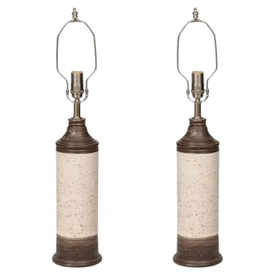 Pre-owned Bitossi Midcentury Ceramic Table Lamps, Birch Tree Glaze, Italy, 1970s In Sand