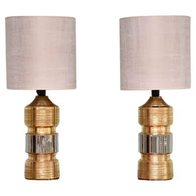 Pre-owned Bitossi Mid-century Gold /silver Ceramic Glazed Table Lamps By  For Bergboms